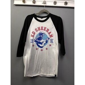 Ed Sheeran Raglan‎ Baseball T Shirt Medium Single Sided White 3/4 Sleeve 1991